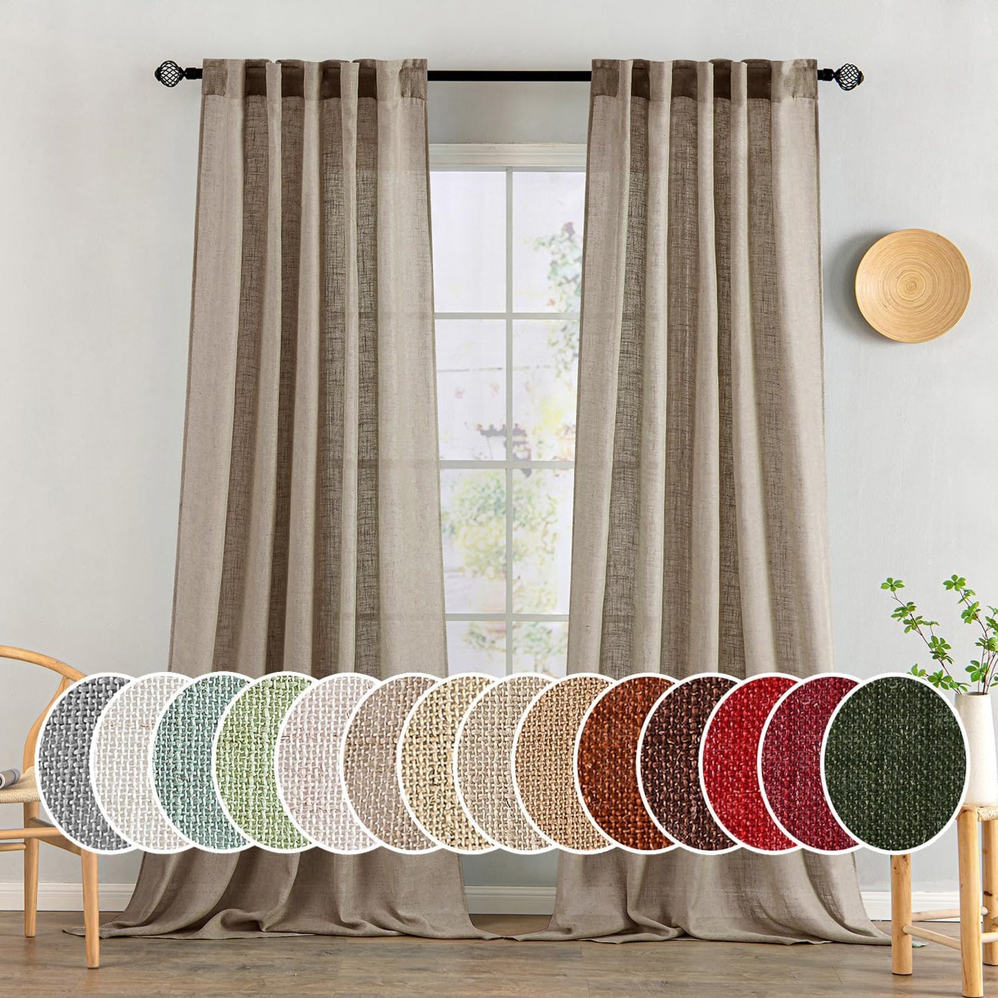 Natural White Linen Curtains 84 Inch Long for Bedroom Living Room, Soft Thick Linen Textured Window Drapes Semi Sheer Light Filtering Rod Pocket Back Tab Neutral Farmhouse Cream Ivory 2 Panels
