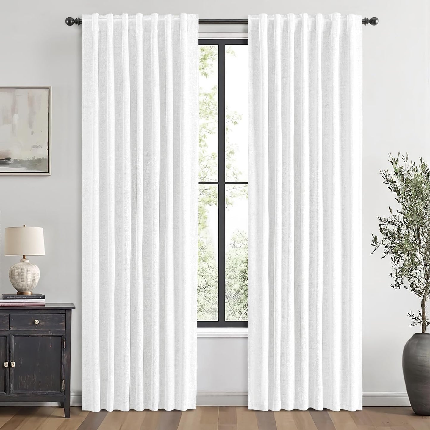 100% Blackout Linen Curtains for Bedroom, Ivory Solid Luxury Decor Thermal Insulation Room Darkening Drapes for Living Room Nursery Back Tab Rod Pocket 42 x 84 Inches, 2 Panels