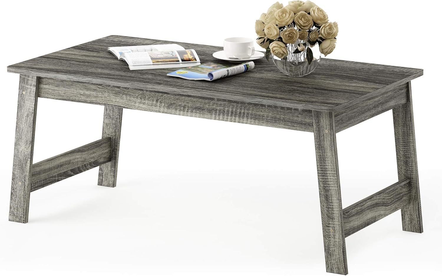 Furinno Modern Simplistic Criss-Crossed Coffee Table, 35.4 in x 19.6 in x 16 in, French Oak Grey