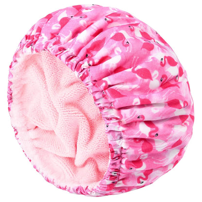 Shower Cap for Women Terry Lined Bath Cap Large Reusable Waterproof Elastic Band Pink Shower Caps for Long Thick Hair Soft Bath Shower Hair Caps