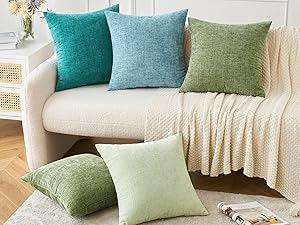 MIULEE Pack of 2 Couch Throw Pillow Covers 18x18 Inch Spring Soft Sage Green Chenille Pillow Covers for Sofa Living Room Solid Dyed Pillow Cases