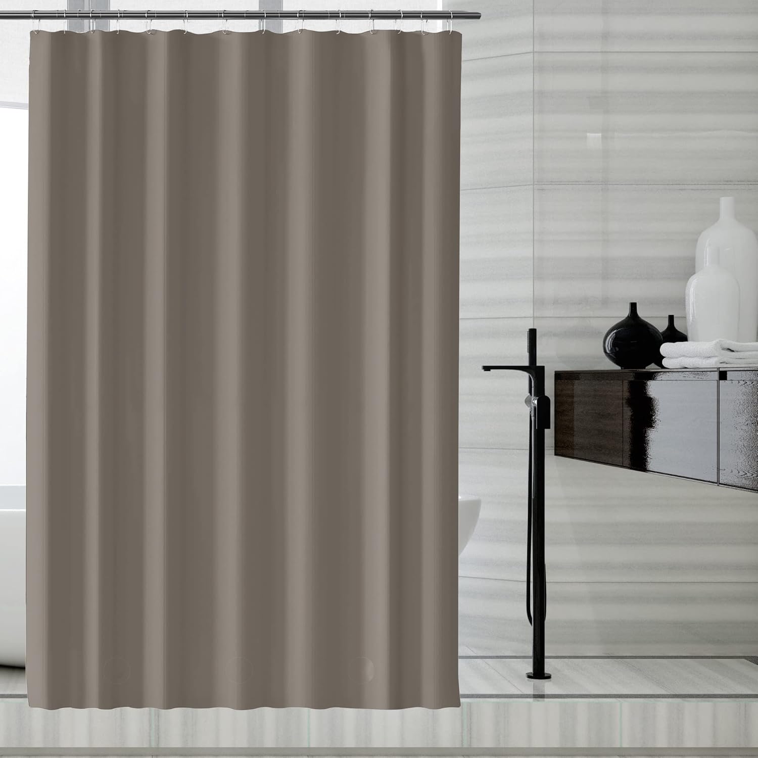 Fabric Shower Curtain Liner, Waterproof Hotel Quality, Bathroom Curtains Rust Resistant Grommets, 72 x 72 Machine Washable (Black)