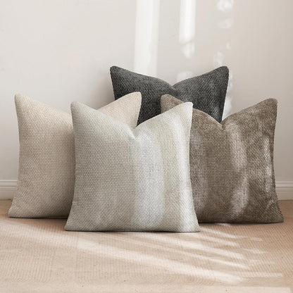 Pack of 4 Couch Throw Pillow Covers 18x18 Inch Neutral Soft Decorative Chenille Pillow Covers Farmhouse Boho Cushion Covers for Mid Century Modern Spring Home Decor Sofa Bedroom Living Room