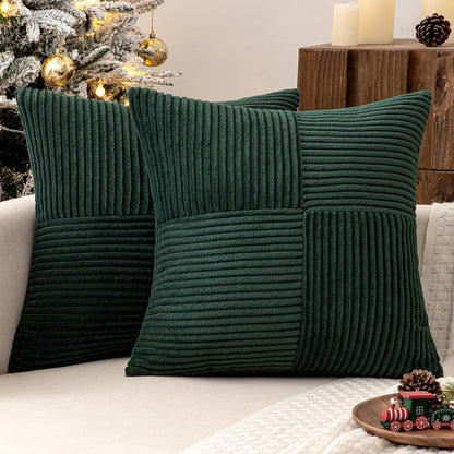 Black Decorative Throw Pillow Covers 18x18 Inch for Couch Bed Sofa Pack of 2 Boho Farmhouse Throw Pillows Soft Cross Corduroy Patchwork Textured Cushion Cases