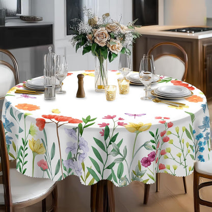 Round Tablecloth, Summer Tablecloths Polyester Waterproof Stain Wrinkle Free, Indoor and Outdoor Table Cover for Kitchen Party Dining Table